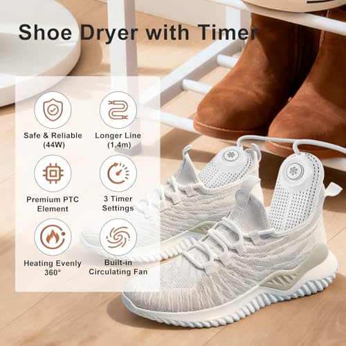Electric Boot Dryer, Shoe Warmer with IC Controller, Footwear Travel Dryers Silent with 3/6/9 Hours Timer - color: White Pro