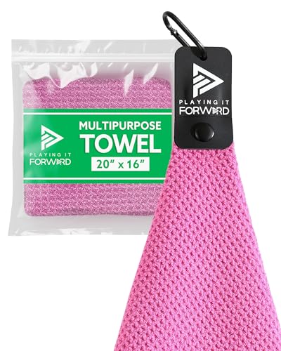 Magnetic Multi Sport Microfiber Towel for Gym, Running, Tennis, Workout, Golf Bags, Strong Magnet Hold, Gym Towels, Magnetic Golf Towels, Fast Drying, Men & Women, Pink - color: Pink