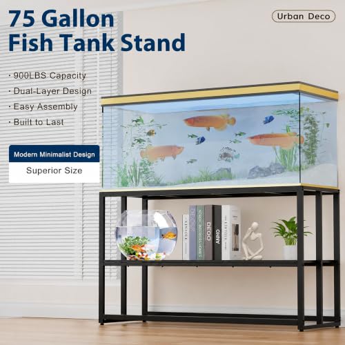 55-75 Gallon Fish Tank Stand, Aquarium & Terrarium Stand for Home Office | Dual-layer design to hold aquariums and terrariums.Overall dimension is 48.4"x19.7"x31.5" with 900LBS load capacity - color: Black, size: 55-75 Gallon