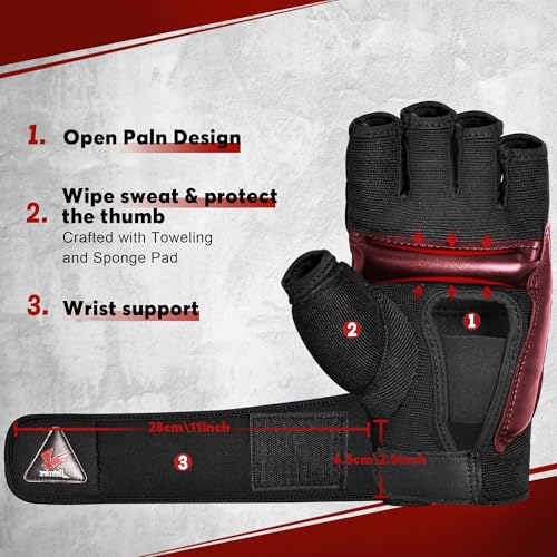 Xinluying MMA Gloves Boxing Punch Bag Training Martial Arts Sparring Grappling Kickboxing Muay Thai Gloves, Thickened Knuckle Pads, Wider Wristband, Fingerless Rub Resistance Mitts for Men Women Kids - color: Red, size: Medium