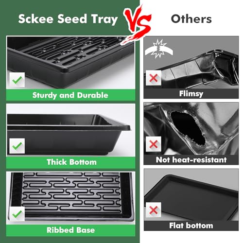 Sckee Upgraded 10 Pack Plant Growing Trays Seed Starting Tray Microgreens Growing Trays Seedling Plant Germination Starter Tray Transplant Fodder Flats, No Holes, No Leakage, Reusable (1017) - size: 1017