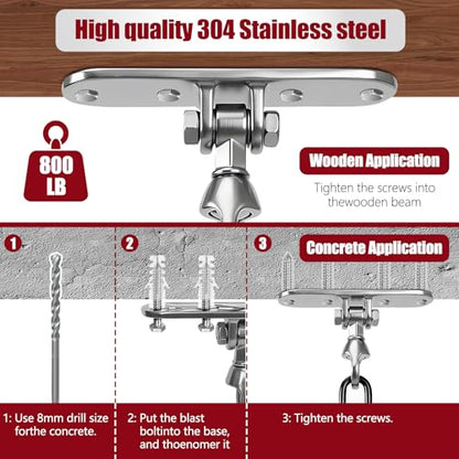 Heavy Bag Hanger,Stainless Wall Ceiling Mount Hook 180°/360° Rotation Wood Beam Holder Body Weight Strength Training Systems, Aerial Yoga Swing & Hammock - size: 4-holes + buckle with 180° + 360° rotation