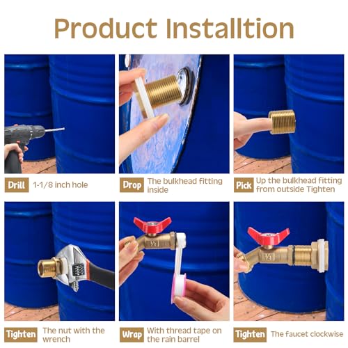 JaGely 3 Sets Brass Rain Barrel Spigot Kit with Heavy Duty Bulkhead Fitting Quarter Turn Ball Valve Rain Barrel Faucet for Aquariums, Water Tanks, Tubs, Pools(Red) - color: Red
