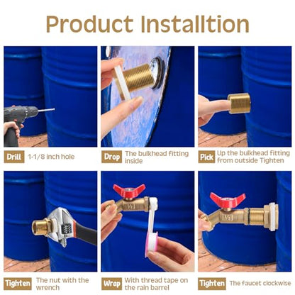JaGely 3 Sets Brass Rain Barrel Spigot Kit with Heavy Duty Bulkhead Fitting Quarter Turn Ball Valve Rain Barrel Faucet for Aquariums, Water Tanks, Tubs, Pools(Red) - color: Red