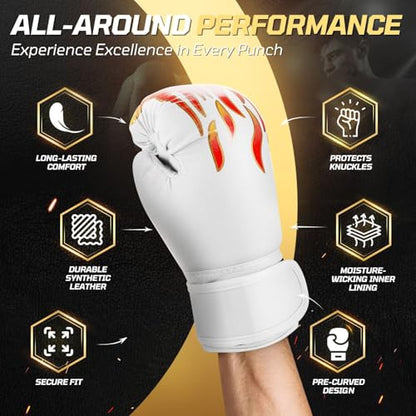 Flexzion Boxing Gloves for Kids 4oz – Training Punching Bag Mitts, Kid Boxing Gloves with Faux Leather & Wrap-Around Wrist Protection for Boys & Girls Ages 3-8 Years - color: White Blaze