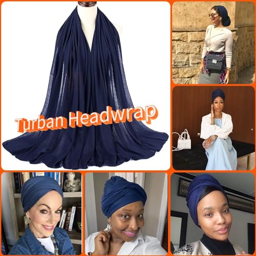 Nonbongoy Head Wraps for Black Women 71"x32" Long Soft Jersey Hijab Turban - color: 1- Navy Blue Headwrap
