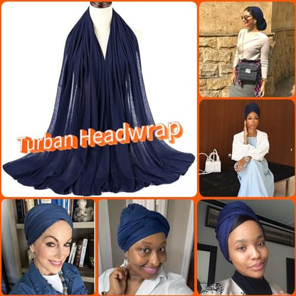 Nonbongoy Head Wraps for Black Women 71"x32" Long Soft Jersey Hijab Turban - color: 1- Navy Blue Headwrap