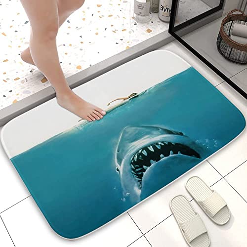 Bath Mat Shark Beach Underwater Nautical Jaws Indoor Outdoor Entrance Door Non-Slip Rug Bathmat Decor Small Area Carpet Kitchen Mats Floor 16 x 24 Inch
