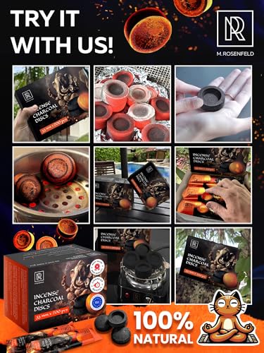 Charcoal Discs to Burn Incense - 200 pcs Charcoal for Incense Burning - 33 mm Most Quick Light Coals Tablets by M. ROSENFELD - 33 mm Resin Burner Rolls – Pack of 200 Instant Fire Coal Tablets - color: 200 Charcoal Discs