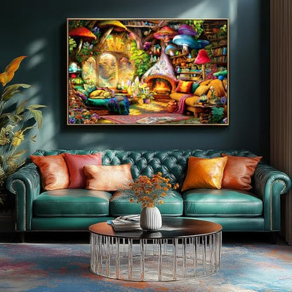 Fantasy Mushroom House Jigsaw Puzzle, 500 Pieces, Cozy Interior Scene with Fireplace - color: Mushroom House-colorful