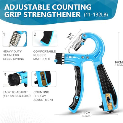 13 PCS Grip Strength Trainer Kit, Hand Gripper Strengthener, Forearm Strengthener, Finger Strengthener, Finger Exerciser, Stress Relief Ball - color: Blue