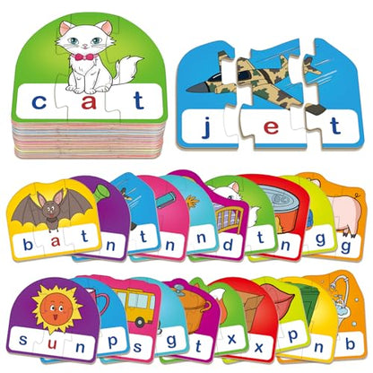 CVC Puzzle Cards for Kids,CVC Word Games,Toddler Speech Therapy Toys,3 Alphabet Letter Word Puzzles,Learning Reading Spelling Games,Preschool Kindergarten Classroom Must Haves - style: CVC