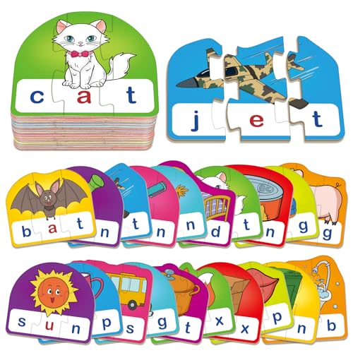 CVC Puzzle Cards for Kids,CVC Word Games,Toddler Speech Therapy Toys,3 Alphabet Letter Word Puzzles,Learning Reading Spelling Games,Preschool Kindergarten Classroom Must Haves - style: CVC
