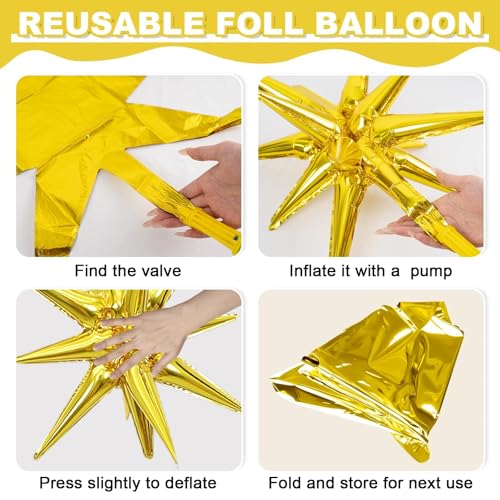 Green Gold Star Balloons, 6PCS 22 Inch Foil Explosion Star Balloons - color: Green Gold