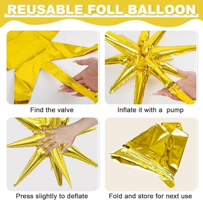 Green Gold Star Balloons, 6PCS 22 Inch Foil Explosion Star Balloons - color: Green Gold