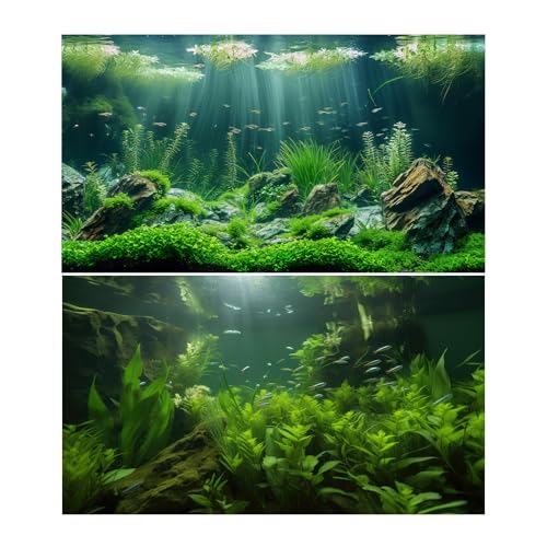 2 Packs Underwater Aquarium Background Lush Green Aquatic Plants Fish Tank Background Undersea Stone with Moss Tropical Reptile Tank Backgrounds Under The Sea World Aquarium Backgrounds 24x16in - color: Dark Green, size: 24(W)x16(H)in