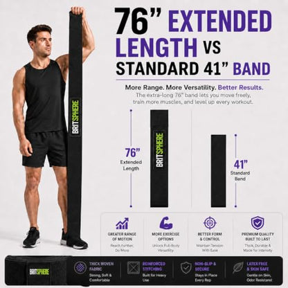 76-Inch Long Fabric Resistance Bands for Women & Men | Heavy Duty, Pull Up Assistance, Non-Slip Elastic, Home Gym Equipment, Strength Training, Pilates & Calisthenics - color: Black