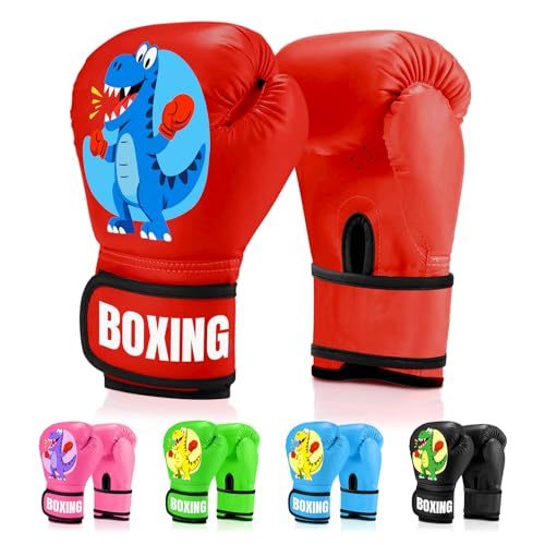 Kids Boxing Gloves for Boys & Girls, Youth Boxing Training Gloves for Kids Age 3 to 9 Years, 4OZ Training Sparring Gloves for Punching Bag Kickboxing Muay Thai MMA - color: Red