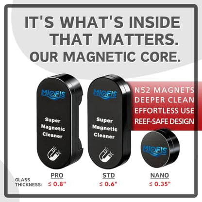 Magnetic Aquarium Cleaner, N52 Strong Magnet Algae Scraper for Fish Tank Glass, Ultra-Thin 0.55" Coral Safe, Fits 0.8" Glass 120 Gallon, Freshwater Marine (Not Acrylic) (PRO)