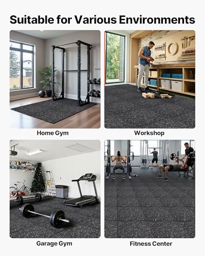 VEVOR 0.56Inch 96sq.ft 24 Tiles Gym Flooring for Home Gym, Rubber Top with High Density EVA Foam, 24 x 24In Gym Floor Exercise Equipment Mats, Interlocking Gym Mats, Puzzle Workout Mats, Black & White | Rubber Top with High Density EVA Foam, Lightweight G