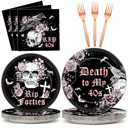 Qyeahkj 100 Pcs 50th Birthday Party Supplies Death to My 40s Paper Plates and Napkins Set Black Rose Gold Rip to My 40s Disposable Tableware Decorations for Women Forties Funeral Youth Serve 25 Guests - style: 50th Birthday