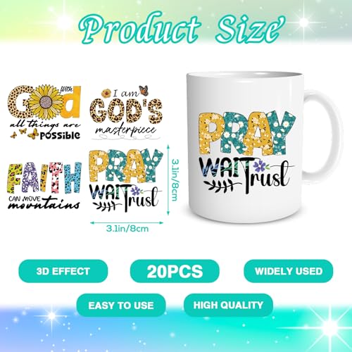 20 Sheets Bible Verse UV DTF Cup Wrap Transfer Decals for Glass | Religious Faith Jesus UVDTF Stickers, Inspirational Waterproof Transfer, for Mug Wood DIY Crafts, Strong Adhesion - style: Jesus
