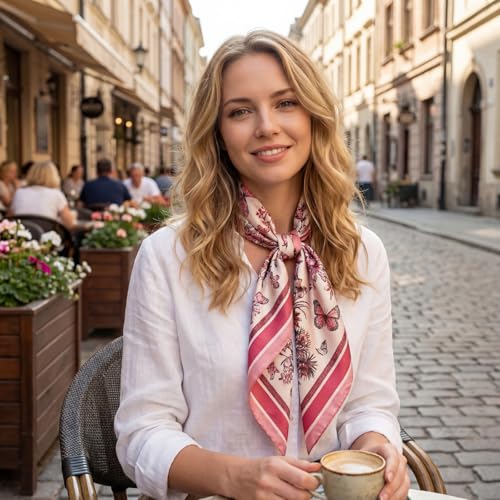 RIIQIICHY Head Scarf for Women Like Silk Satin Scarf for Hair Wrapping at Night Bandana Square Scarf for Sleeping 35 Inch - color: Burgundy Botanical