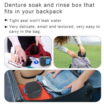 BVN Upgraded Leak Proof Denture Bath Cup with Strainer | Portable Denture Soaking Box with Storage Compartment, Travel Retainer Cleaning Case for Dentures, Braces & Mouth Guards - color: Black+blue