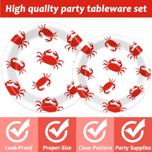 Qyeahkj 100 Pcs Crab Party Decoration Set - Paper Plate Napkin Fork Set for Summer Crab Dinnerware Tableware Supplies - Serves 25 - style: Crab