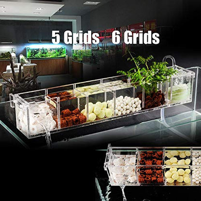 6 Grids Acrylic Fish Tank Filter Box External Aquarium Water Filter Case Transparent Acrylic Hang On Filter Box Aquarium Accessory for Restaurant Home Hotel, Without Pump (6 Grids)