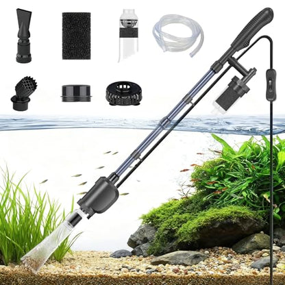 Electric Aquarium Gravel Cleaner with Strong Suction, Adjustable Water Flow, Auto Water Change & Sand Wash & Algae Remover, Low Water Level, 1.5m Hose & Telescopic Tube (36W, 580GPH)