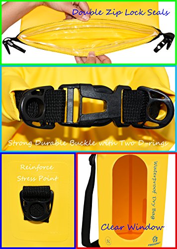 Freegrace Waterproof Dry Bag Set of 3 - Submersible Dry Sack with Double Zip Lock Seals - Includes Waist Pouch & Phone Case - Perfect for Kayaking, Swimming, Boating & Rafting (Yellow(Window), 10L) - color: Yellow, size: 10L, style: Window
