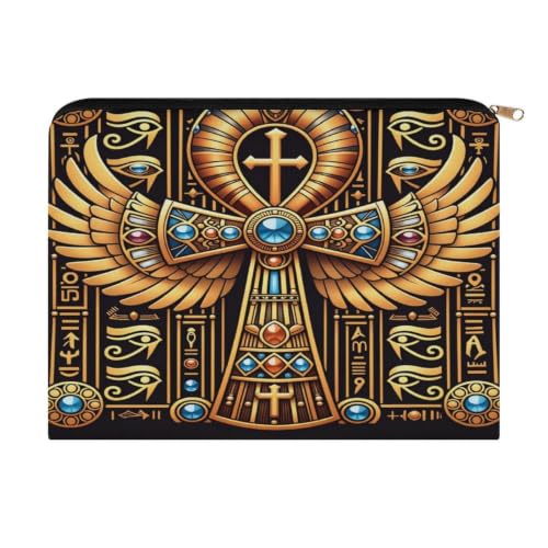 Egyptian Symbol Makeup Bag for Women, Cosmetic Pouch Travel Toiletry Organizer Bag 8.9"x6.5" Polyester - color: Egyptian Symbol
