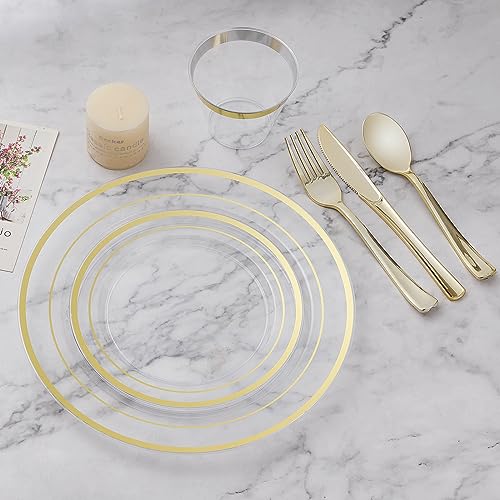 BESTVIP 450PCS Clear Gold Dinnerware Set for 75 Guests, - color: Clear Gold, size: 75 Guests