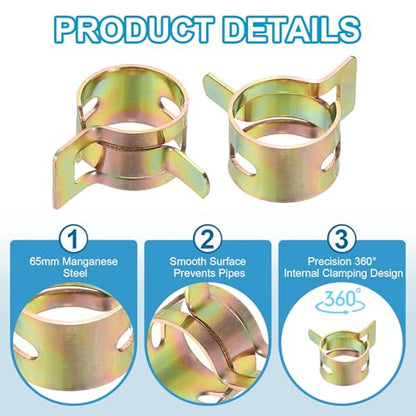 PATIKIL Spring Band Hose Pipe Clamps for 11-12.9 mm OD Hose, 50 Pack Silicone Vacuum Constant Tension Band Clips for Fuel Line Silicone Air Hose Tube Water Pipe, Gold - size: 11-12.9 mm