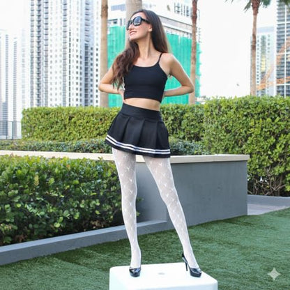 Millennials In Motion Sheer Elegance Patterned Tights - color: White Heart