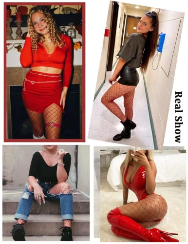 Avidlove Fishnet Stockings for Women Footless High Waist Fishnets Tight | Thigh High Stockings, Open Toe, High Stretch, Comfortable, Gothic Costume, Rave Outfits, for Cosplay, Halloween - color: Red-b2
