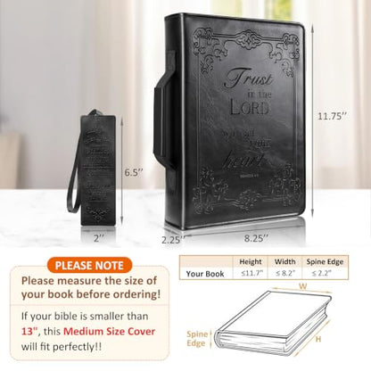 FINPAC Large Classic Bible Cover Vegan Leather Carrying Book Case Church Bag Bible Protective with Handle, Gift for Men, Women, Father, Mother, Black - color: Black