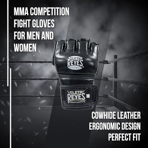 CLETO REYES Black Mamba MMA Competition Fight Gloves for Men and Women, Cowhide Leather, Black - size: Large