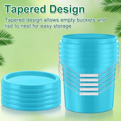 Tioncy 10 Pcs 2 Gallon Plastic Buckets with Lids and Handles,Light Blue | Storage Pails for Paint, Cleaning, Organizing, Durable Containers, Metal Handles, Plastic Material - color: Light Blue