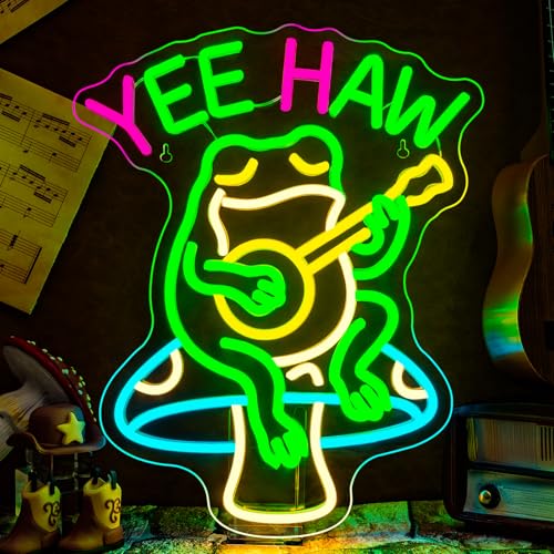 Frog Neon Sign Cowboy Yee Haw Frog Neon Light Wall Decor for Man Cave - color: YEE HAW Frog