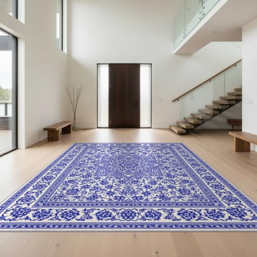 3'x5' Blue Ivory Sapphire Geometric Medallion Washable Area Rug - color: Blue/Pattern 19, size: 3' x 5' (Rectangular)