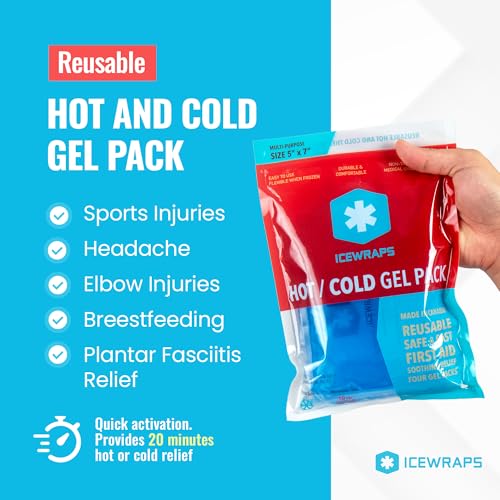 ICEWRAPS Reusable Ice Packs Compact 5 x 7 inches, Soft Cooling Pack 4 Pack | Hot or Cold Use, Puncture Resistant, Flexible Ice Pack for Everyday Comfort, Multipurpose Gel Design, FSA-HSA Eligible