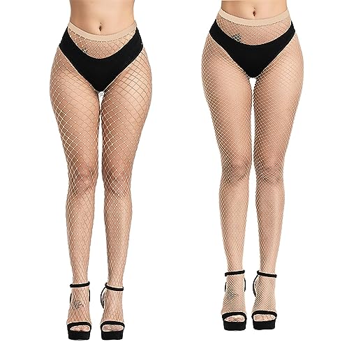 E-Laurels Womens High Waist Patterned Fishnet Tights Suspenders Pantyhose Thigh High Stockings Black - color: Nude 2 Pcs M+l