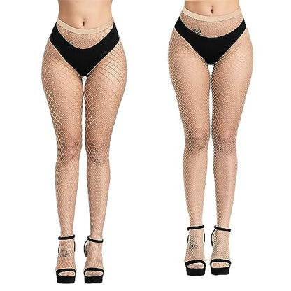 E-Laurels Womens High Waist Patterned Fishnet Tights Suspenders Pantyhose Thigh High Stockings Black - color: Nude 2 Pcs M+l