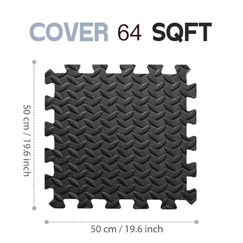 Interlocking Puzzle Exercise Mat, EVA Foam, 20" x 20", 1 cm Thick, Black, 24 Pieces, 64 Sq Ft, for Home Gym, Fitness Equipment and Play Areas (24, Black) - color: Black