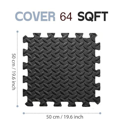 Interlocking Puzzle Exercise Mat, EVA Foam, 20" x 20", 1 cm Thick, Black, 24 Pieces, 64 Sq Ft, for Home Gym, Fitness Equipment and Play Areas (24, Black) - color: Black
