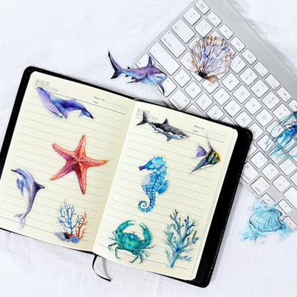50PCS Marine Animal Stickers PET Transparent Stickers Starfish,Jellyfish,Sea Turtles,Seahorses,Whales Decals Waterproof Ocean Decals for Scrapbook DIY Crafts Planner Water Bottles Laptops (Ocean) - color: Ocean