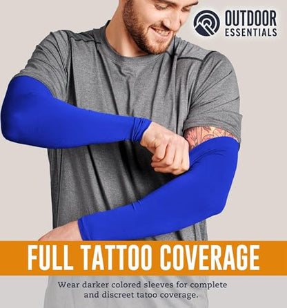 OutdoorEssentials UV Sun Sleeves for Men & Women, Cooling Arm Sleeves UPF 50+ | Golf, Tattoo Cover Up, Sun Protection - color: (4 Pairs): 1 Black, 1 Gray, 1 Blue, 1 White