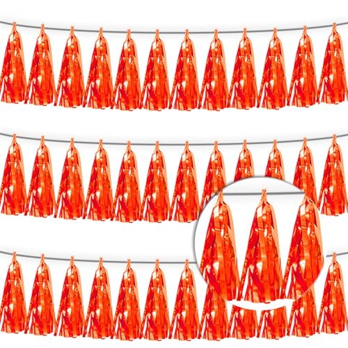 3P Orange Tassel Banner Garland Metallic Foil Fringe Banner Tinsel Tassels Streamer Banner Backdrop for Parade Floats, Graduation Decorations, Father's Day, Fall, Thanksgiving Party Decoration - color: Orange